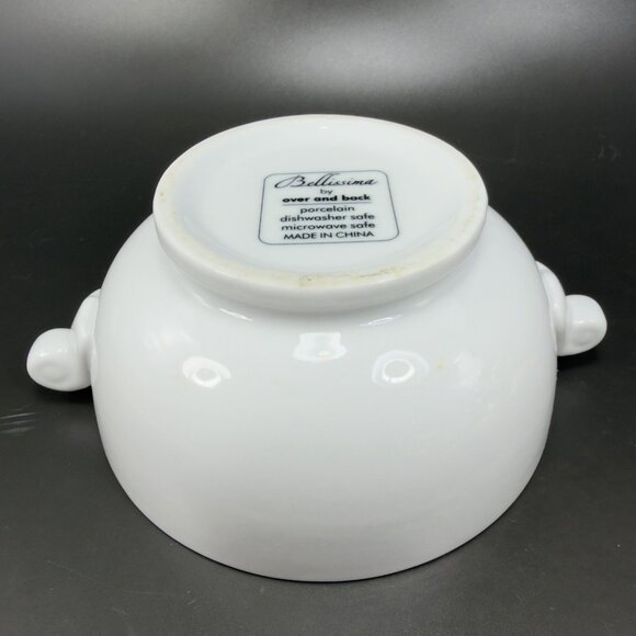 Over And Back Stoneware Ceramic Bowl Dish Set 2 Bowls With Handles White Dishes - Picture 8 of 13